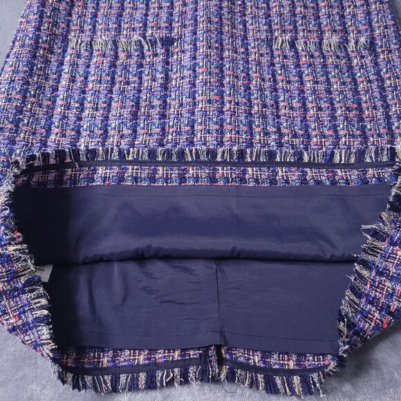 Ann Taylor Womens Tweed Short Sleeve Shift Dress 10 Fringe Hem Knee Length - Picture 6 of 8